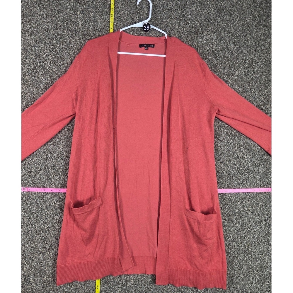 Love Ellie Cardigan Women Large Coral Open Front Longline Pocket Knit Sweater